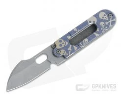 Serge Knife Co. Mid-Tech Bean Harpoon Acid Washed Nitro-V Blue Crossbones Slip Joint Top Flipper 001