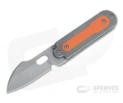 Serge Knife Co. Mid-Tech Bean Harpoon Acid Washed Nitro-V Orange G10 Inlay Titanium Slip Joint Top Flipper 003