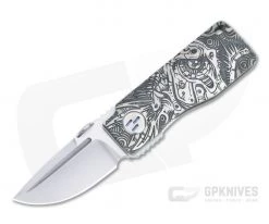 D Rocket Design x SG Knives Angler Gryphon EDC Flipper Satin Elmax Milled Titanium Folder 0072