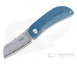 MCusta Petit San Mai Damascus Blue/Black Jute Micarta Liner Lock Front Flipper 0212D