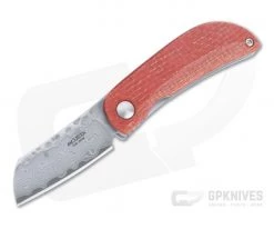 MCusta Petit San Mai Damascus Orange/Blue Jute Micarta Liner Lock Front Flipper 0213D