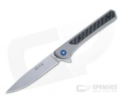 Buck 264 Cavalier Stonewashed Drop Point Carbon Fiber Frame Lock Flipper 0264GYS