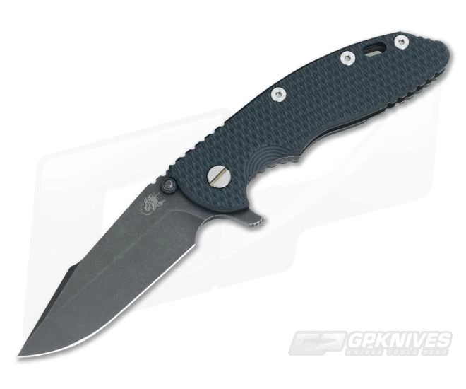 Hinderer Knives XM-18 3.5" Blue/Black Harpoon Spanto Battle Black DLC Flipper #1 3 Hinderer Knives XM-18 3.5" Blue/Black Harpoon Spanto Battle Black DLC Flipper #1