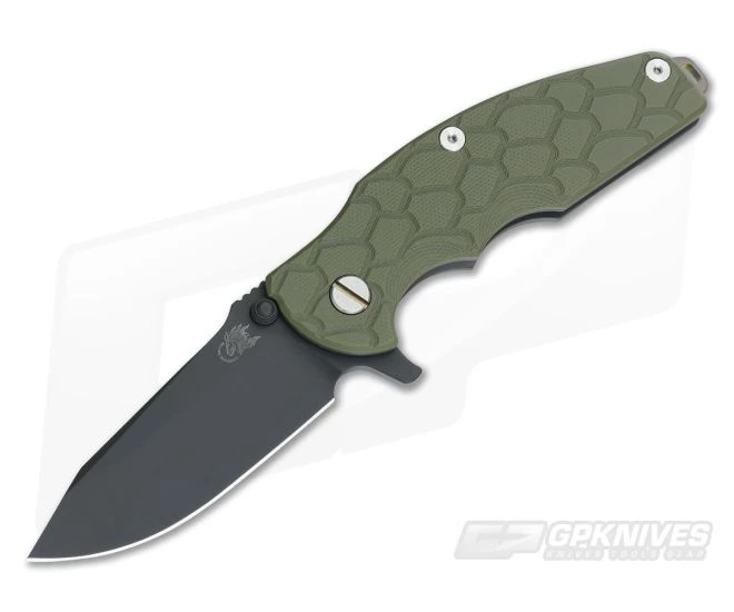 Hinderer Knives Jurassic Black DLC 3.25" OD Green G10 SpearPoint 3 Hinderer Knives Jurassic Black DLC 3.25" OD Green G10 SpearPoint