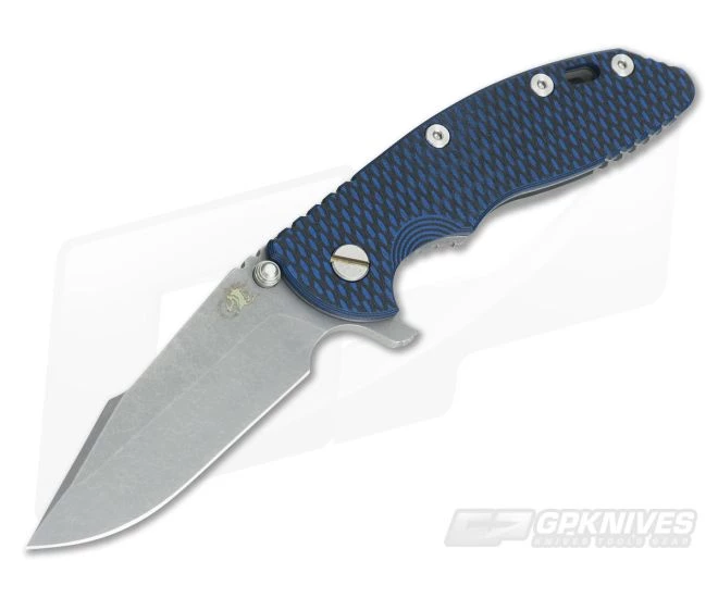 Hinderer Knives XM-18 3.5" Blue/Black Harpoon Spanto Working Finish Flipper 3 Hinderer Knives XM-18 3.5" Blue/Black Harpoon Spanto Working Finish Flipper