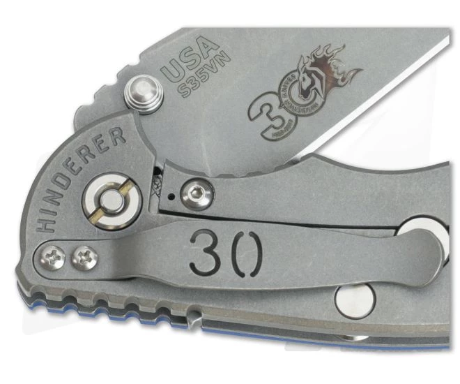 Hinderer Knives XM-18 3.5" 30th Anniversary GEN 5 Spanto Working Finish S35VN Blue G10 6 Hinderer Knives XM-18 3.5" 30th Anniversary GEN 5 Spanto Working Finish S35VN Blue G10 - Image 4