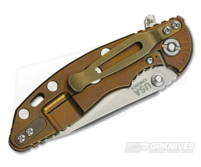 Hinderer XM-18 3" Bronze Ti GEN 6 Stonewash 20CV Slicer Black G10 Tri-Way Pivot Flipper 4 Hinderer XM-18 3" Bronze Ti GEN 6 Stonewash 20CV Slicer Black G10 Tri-Way Pivot Flipper - Image 2