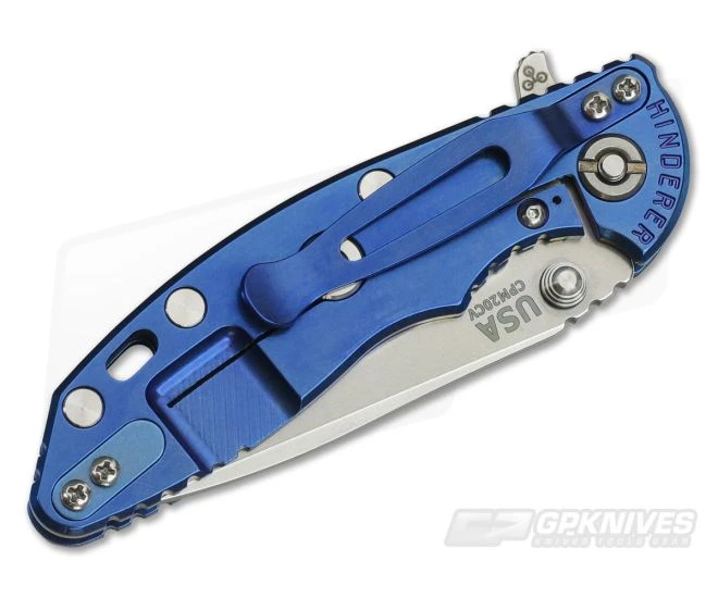 Hinderer XM-18 3" GEN 6 Stonewash Blue Ti 20CV Spear Point Grey G10 Tri-Way Pivot Flipper 4 Hinderer XM-18 3" GEN 6 Stonewash Blue Ti 20CV Spear Point Grey G10 Tri-Way Pivot Flipper - Image 2