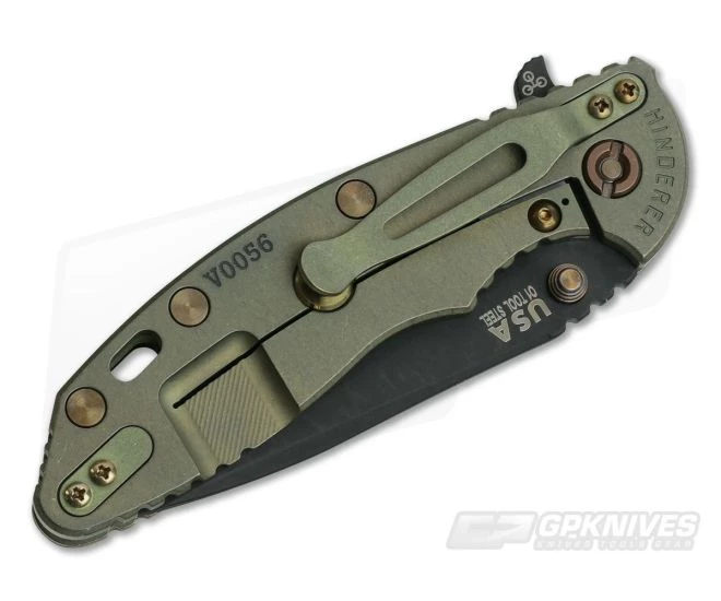 Hinderer XM-18 3.5" Vintage Series GEN 6 Parkerized O1 Spear Point Textured Walnut Battle Green Tri-Way Pivot Flipper 0654 4 Hinderer XM-18 3.5" Vintage Series GEN 6 Parkerized O1 Spear Point Textured Walnut Battle Green Tri-Way Pivot Flipper 0654 - Image 2