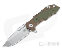 Hinderer Knives Full Track Spanto S35VN Bronze Stonewashed OD Green G10 Tri-Way Pivot Flipper