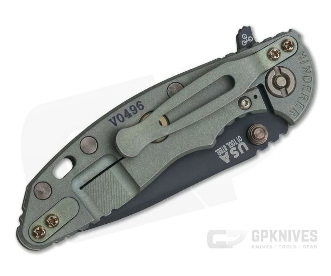 Hinderer XM-18 3" Vintage Series GEN 6 Parkerized O1 Spear Point Smooth Walnut Battle Green Tri-Way Pivot Flipper 0765 4 Hinderer XM-18 3" Vintage Series GEN 6 Parkerized O1 Spear Point Smooth Walnut Battle Green Tri-Way Pivot Flipper 0765 - Image 2