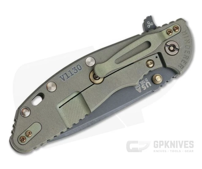 Hinderer XM-24 4" Vintage Series Parkerized O1 Spear Point Smooth Walnut Battle Green Tri-Way Pivot Flipper 0812 4 Hinderer XM-24 4" Vintage Series Parkerized O1 Spear Point Smooth Walnut Battle Green Tri-Way Pivot Flipper 0812 - Image 2
