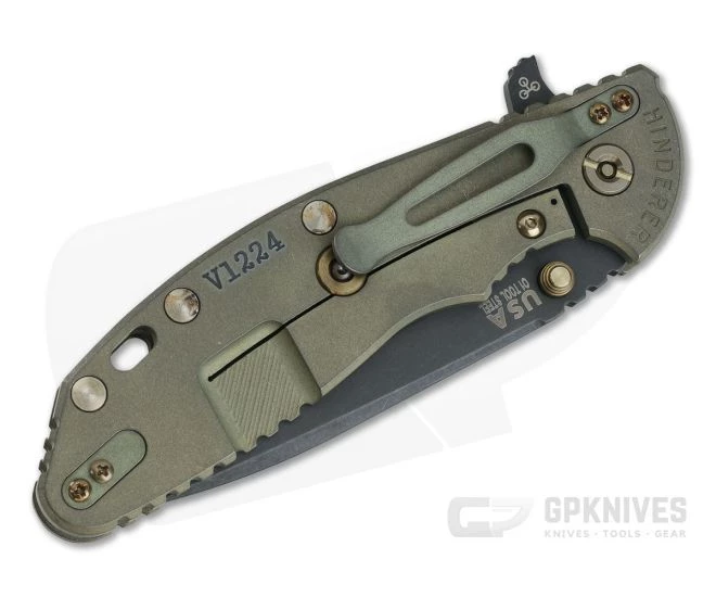 Hinderer XM-24 4" Vintage Series Parkerized O1 Spear Point Textured Walnut Battle Green Tri-Way Pivot Flipper 0816 4 Hinderer XM-24 4" Vintage Series Parkerized O1 Spear Point Textured Walnut Battle Green Tri-Way Pivot Flipper 0816 - Image 2