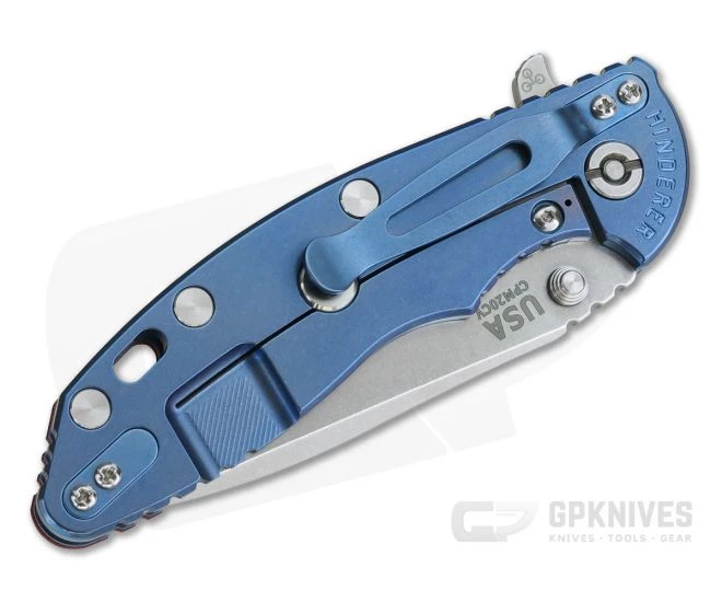 Hinderer XM-18 3.5" Tri-Way Flipper Spanto Stonewashed 20CV Red G10 Blue Frame 0820 4 Hinderer XM-18 3.5" Tri-Way Flipper Spanto Stonewashed 20CV Red G10 Blue Frame 0820 - Image 2