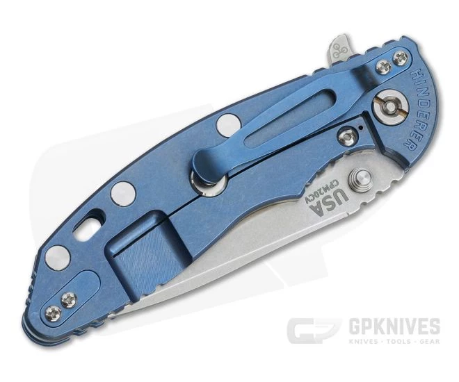 Hinderer XM-18 3.5" Blue G10 Tri-Way Spear Point SW 20CV Stonewashed Blue Ti 0835 4 Hinderer XM-18 3.5" Blue G10 Tri-Way Spear Point SW 20CV Stonewashed Blue Ti 0835 - Image 2