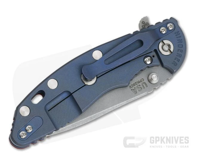 Hinderer XM-18 3.5" Red G10 Tri-Way Spear Point WF 20CV Battle Blue Ti 0842 4 Hinderer XM-18 3.5" Red G10 Tri-Way Spear Point WF 20CV Battle Blue Ti 0842 - Image 2