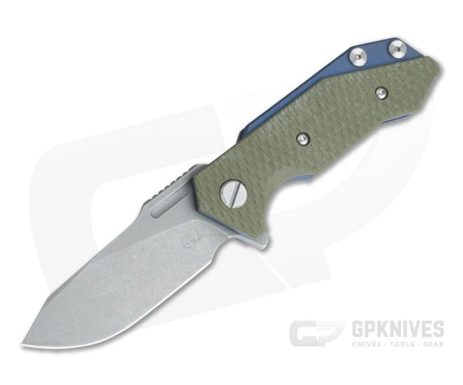 Hinderer Knives Half Track Slicer 20CV Battle Blue OD Green G10 Tri-Way Flipper 3 Hinderer Knives Half Track Slicer 20CV Battle Blue OD Green G10 Tri-Way Flipper