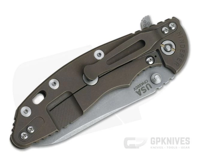 Hinderer XM-18 3.5" Skinny Sheepsfoot Working Finish 20CV Translucent G10 Battle Bronze Ti Tri-Way Pivot Flipper 4 Hinderer XM-18 3.5" Skinny Sheepsfoot Working Finish 20CV Translucent G10 Battle Bronze Ti Tri-Way Pivot Flipper - Image 2