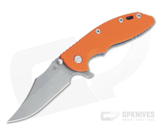Hinderer XM-18 3.5" Bowie Working Finish 20CV Orange G10 Battle Blue Tri-Way Flipper 1073 3 Hinderer XM-18 3.5" Bowie Working Finish 20CV Orange G10 Battle Blue Tri-Way Flipper 1073