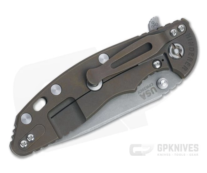 Hinderer Knives XM-18 3.5" Slicer Working Finish 20CV Translucent G10 Battle Bronze Ti Tri-Way Flipper 1216 4 Hinderer Knives XM-18 3.5" Slicer Working Finish 20CV Translucent G10 Battle Bronze Ti Tri-Way Flipper 1216 - Image 2