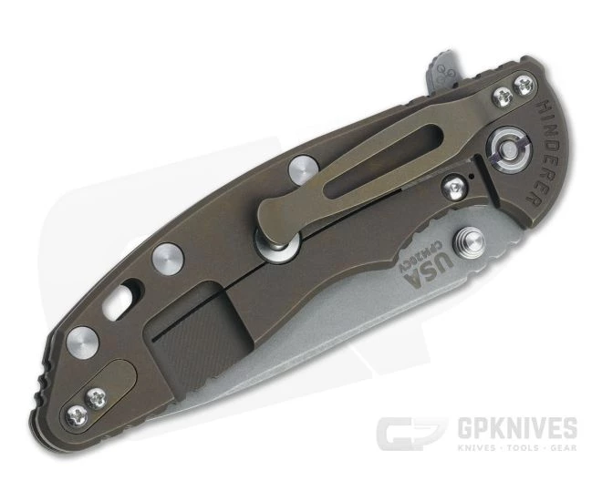 Hinderer Knives XM-18 3.5" Slicer Working Finish 20CV OD Green G10 Battle Bronze Ti Tri-Way Flipper 1219 4 Hinderer Knives XM-18 3.5" Slicer Working Finish 20CV OD Green G10 Battle Bronze Ti Tri-Way Flipper 1219 - Image 2