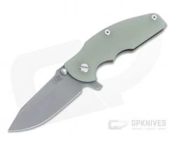 Hinderer Knives Jurassic Spear Point 20CV Translucent Green G10 Battle Bronze Tri-Way Pivot Flipper 1230