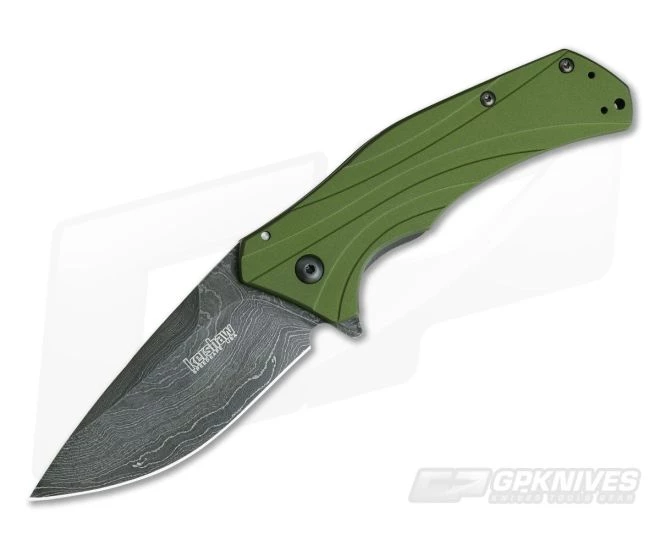 Kershaw Knockout Olive Handle Damascus Blade 1870OLDAM 3 Kershaw Knockout Olive Handle Damascus Blade 1870OLDAM