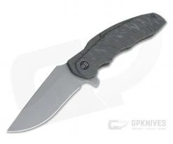 WE Knives Skreech Gray Stonewashed 20CV Tiger Stripe Flamed Titanium Frame Lock Flipper 2014C