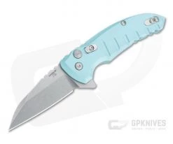 Hogue X1 MicroFlip Tumbled Wharncliffe Aquamarine Aluminum Button Lock Flipper 24163
