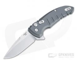 Hogue X1 MicroFlip Tumbled Drop Point Gray Aluminum Button Lock Flipper 24172