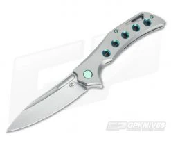 Olamic Cutlery Swish Flipper Lightblast Green 5 Hole Titanium Satin Elmax