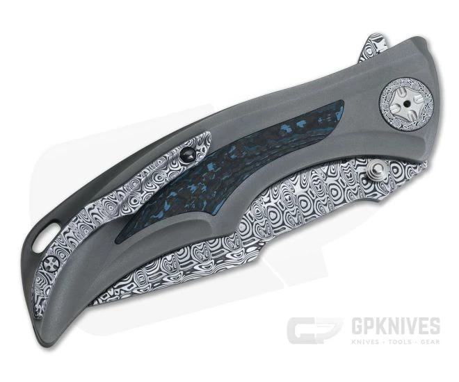 Brian Tighe Custom Tighe Down Damasteel Integral Titanium Blue FatCarbon Inlaid Flipper 4 Brian Tighe Custom Tighe Down Damasteel Integral Titanium Blue FatCarbon Inlaid Flipper - Image 2