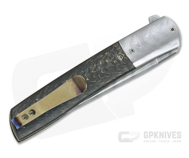 Brad Zinker Custom T LLF Boomerang Damascus Tanto Blade and Bolsters FatCarbon Titanium Liner Lock Flipper 4234 4 Brad Zinker Custom T LLF Boomerang Damascus Tanto Blade and Bolsters FatCarbon Titanium Liner Lock Flipper 4234 - Image 2