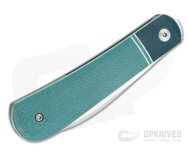 Enrique Pena Custom Swayback Wharncliffe Bolstered Teal Crosscut G-Carta Micarta Top Flipper 4258 4 Enrique Pena Custom Swayback Wharncliffe Bolstered Teal Crosscut G-Carta Micarta Top Flipper 4258 - Image 2
