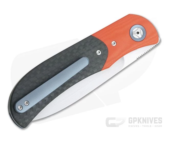 Burger Custom LEXK Plus Satin M390 Orange G10 Bolstered Carbon Fiber Titanium Liner Lock Top Flipper 4 Burger Custom LEXK Plus Satin M390 Orange G10 Bolstered Carbon Fiber Titanium Liner Lock Top Flipper - Image 2
