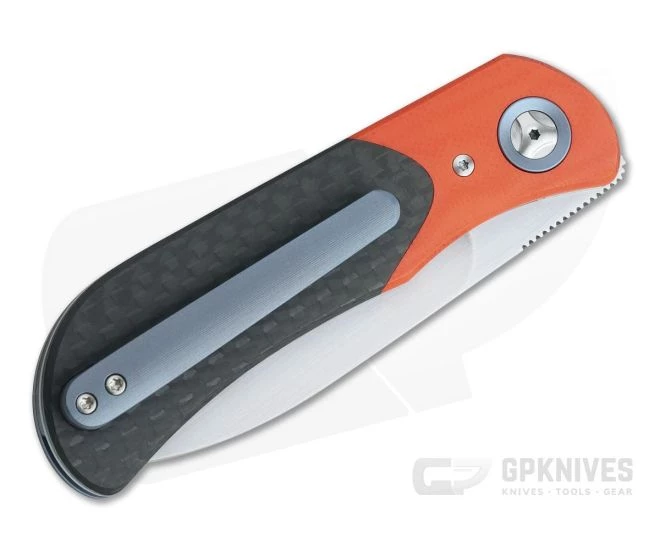 Burger Custom EXK Plus Orange G10 Bolstered Carbon Fiber Satin M390 Liner Lock Top Flipper 4342 4 Burger Custom EXK Plus Orange G10 Bolstered Carbon Fiber Satin M390 Liner Lock Top Flipper 4342 - Image 2