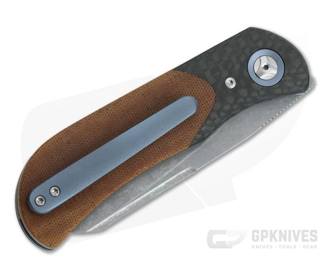 Burger Custom EXK Plus Carbon Fiber Bolstered Natural Micarta Acid Washed M390 Front Flipper 4361 4 Burger Custom EXK Plus Carbon Fiber Bolstered Natural Micarta Acid Washed M390 Front Flipper 4361 - Image 2