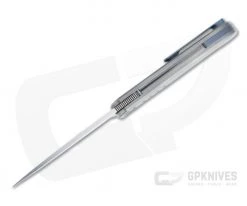 Burger Custom Atlas SFL Drop Point Satin Elmax Grooved Gray Titanium Frame Lock Front Flipper 4495 -Outlet Flippers Store 4495 3