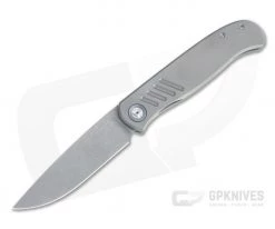Burger Custom Atlas SFL Drop Point Acid Washed Elmax Grooved Gray Titanium Frame Lock Front Flipper 4497
