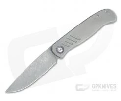 Burger Custom Atlas SFL Drop Point Acid Washed Elmax Grooved Gray Titanium Frame Lock Front Flipper 4499