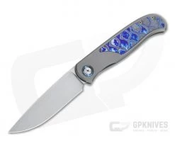 Burger Custom Atlas SFL Drop Point Satin M390 Black TiMascus Gray Frame Lock Front Flipper 4561