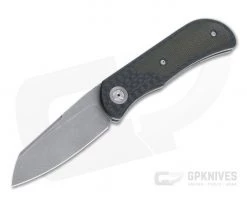 Burger Custom EXK Plus SF Acid Wash M390 Green Micarta Inlaid Carbon Fiber Front Flipper 4672