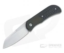 Burger Custom EXK Plus SF Satin M390 Green Micarta Bolster Carbon Fiber Front Flipper 4675