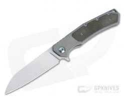Burger Custom Sierra Satin Elmax Green Linen Micarta Titanium Frame Lock Flipper 4689