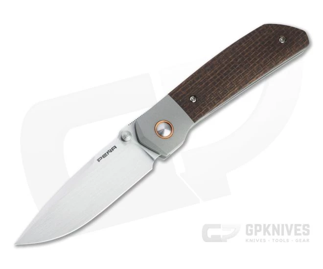 Enrique Pena Custom Mula Front Flipper Drop Point Burlap Micarta Folder 4705 3 Enrique Pena Custom Mula Front Flipper Drop Point Burlap Micarta Folder 4705