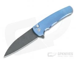 Protech Malibu Blue 3D Titanium Custom Nichols Damascus Wharncliffe Button Lock Flipper 5142-BLUE