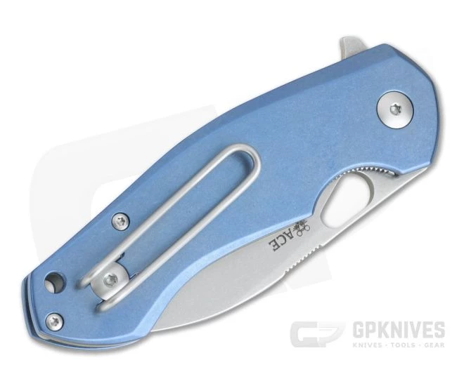 GiantMouse ACE Biblio Blue Titanium Stonewashed M390 Liner Lock Flipper 4 GiantMouse ACE Biblio Blue Titanium Stonewashed M390 Liner Lock Flipper - Image 2