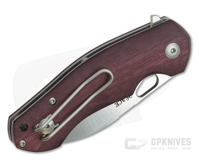 GiantMouse ACE Biblio Burgundy Canvas Micarta Satin M390 Liner Lock Flipper 4 GiantMouse ACE Biblio Burgundy Canvas Micarta Satin M390 Liner Lock Flipper - Image 2
