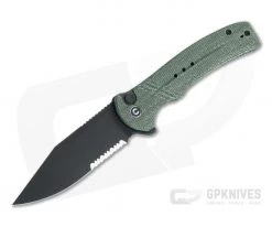 CIVIVI Cogent Button Lock Flipper Serrated Black Stonewashed 14C28N Green Micarta Folder C20038E-4