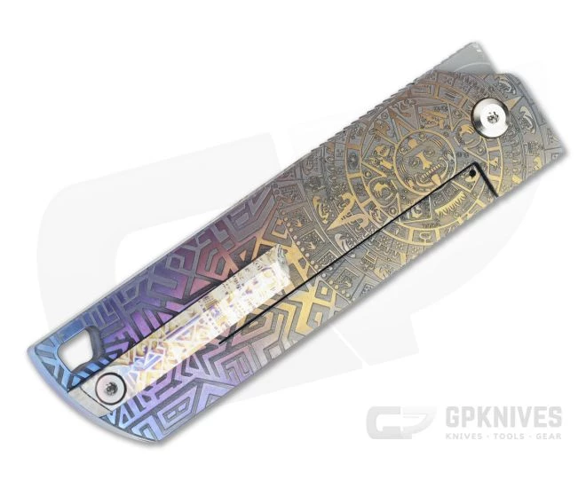 D Rocket Design MaximX Flipper M390 Aztec Engraved Anodized Titanium Folder 0035 4 D Rocket Design MaximX Flipper M390 Aztec Engraved Anodized Titanium Folder 0035 - Image 2